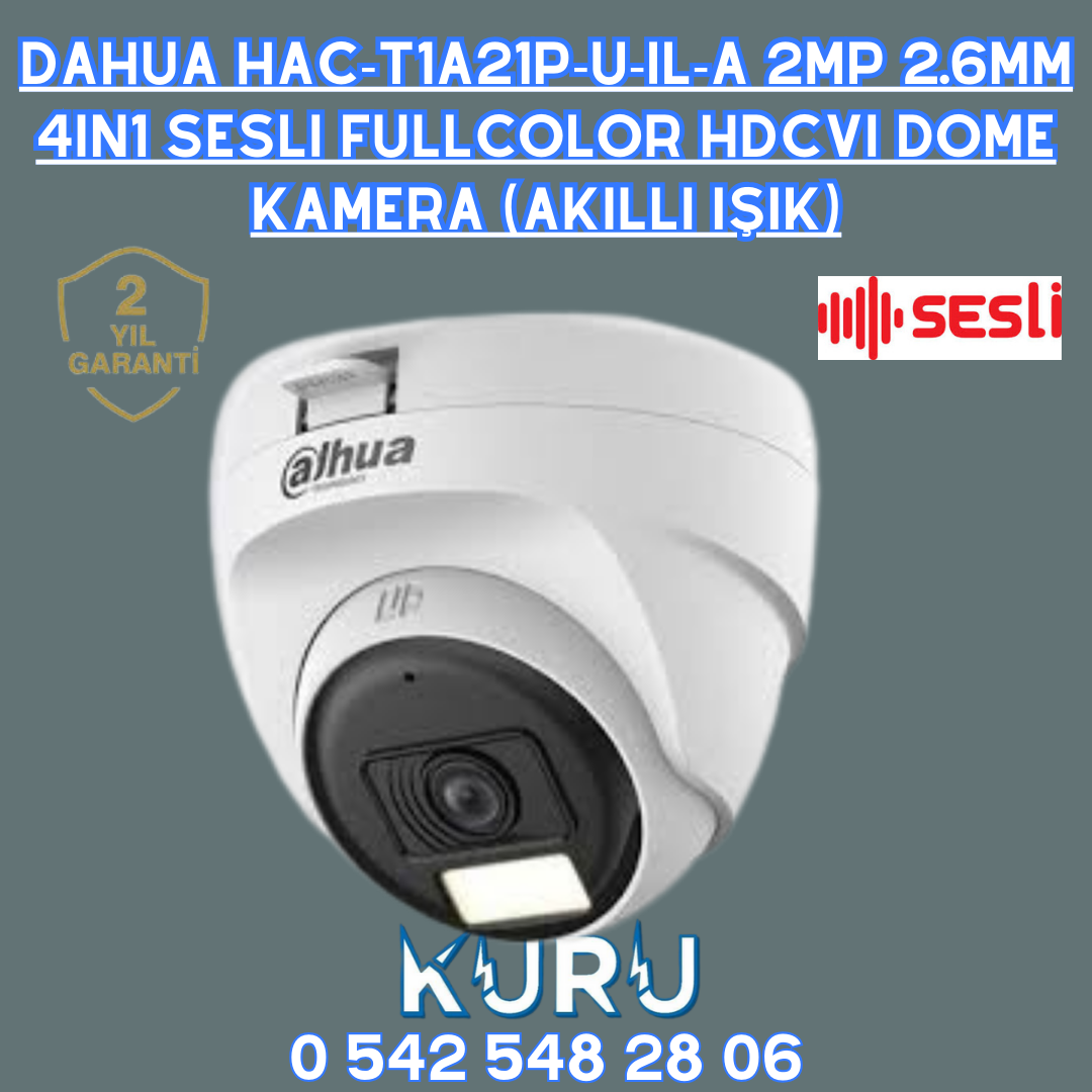 Dahua HAC-T1A21P-U-IL-A 2mp 2.6mm 4in1 Sesli Fullcolor Hdcvı Dome Kamera (Akıllı Işık)