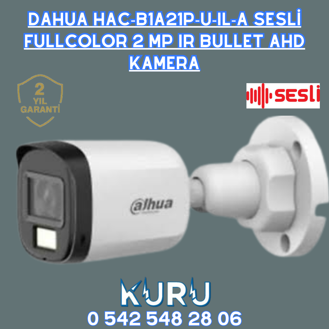 DAHUA HAC-B1A21P-U-IL-A SESLİ FULLCOLOR 2 MP IR BULLET AHD KAMERA