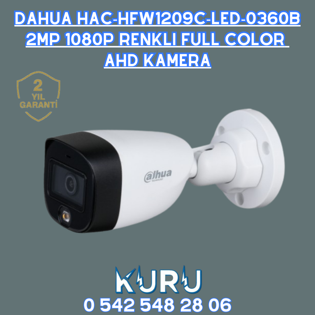 Dahua HAC‐HFW1209C‐LED‐0360B 2MP 1080P Renkli Full Color  AHD Kamera