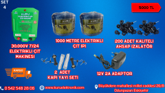 30.000 V SENSÖRLÜ ELEKTRİKLİ ÇİT MAKİNESİ /12 V 2 AMPER ADAPTÖR /1000 METRE İP/ 2 ADET KAPI YAYI SETİ /200 ADET İZALATÖR LÜ SET 4