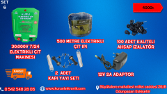 30.000 V SENSÖRLÜ ELEKTRİKLİ ÇİT MAKİNESİ /12 V 2 AMPER ADAPTÖR /2 ADET KAPI YAYI /500 METRE ÇİT İP/100 ADET İZALATÖR LÜ SET 6