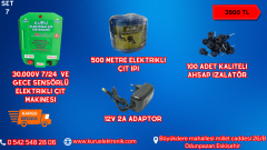 30.000 V SENSÖRLÜ ELEKTRİKLİ ÇİT MAKİNESİ /12 V 2 AMPER ADAPTÖR /500 METRE ÇİT İP/100 ADET İZALATÖR LÜ SET 7