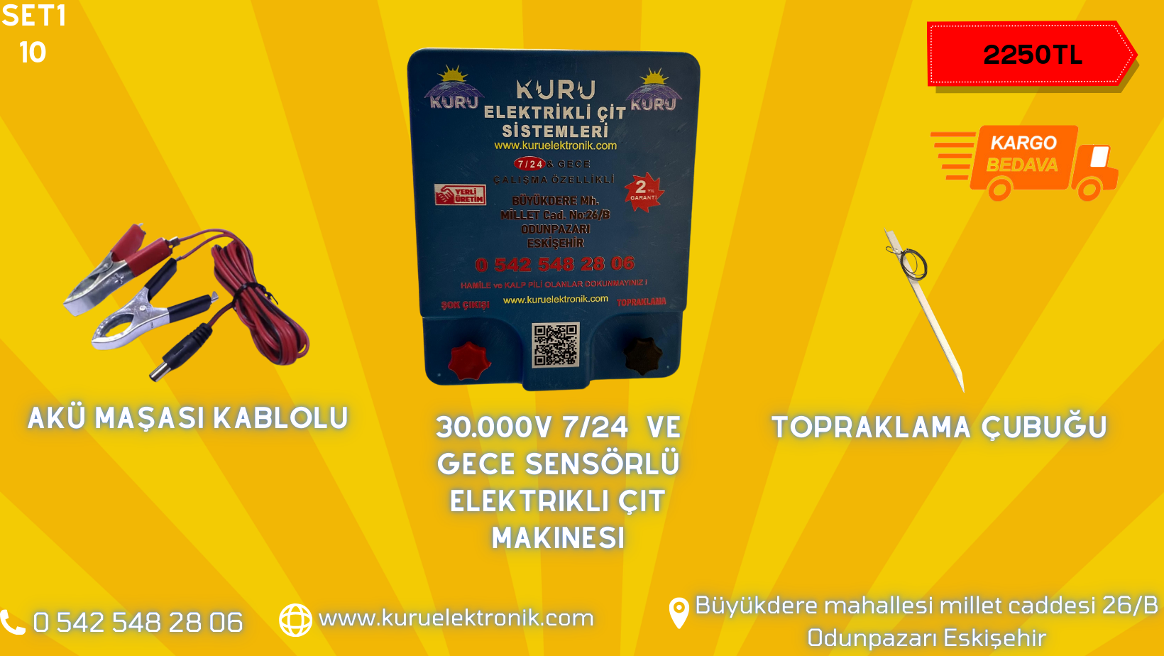 30.000V 7/24 VE GECE SENSÖRLÜ ELEKTRİKLİ ÇİT MAKİNESİ VE AKÜ BAGLANTI KABLOSU ÜCRETSİZ KARGO